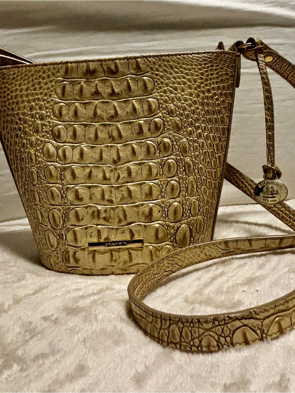 Brahmin Croc-Embossed Metallic Gold Crossbody Bag